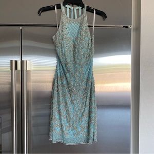 Sherri Hill beaded blue cocktail dress. Adjustable back. Size 4.